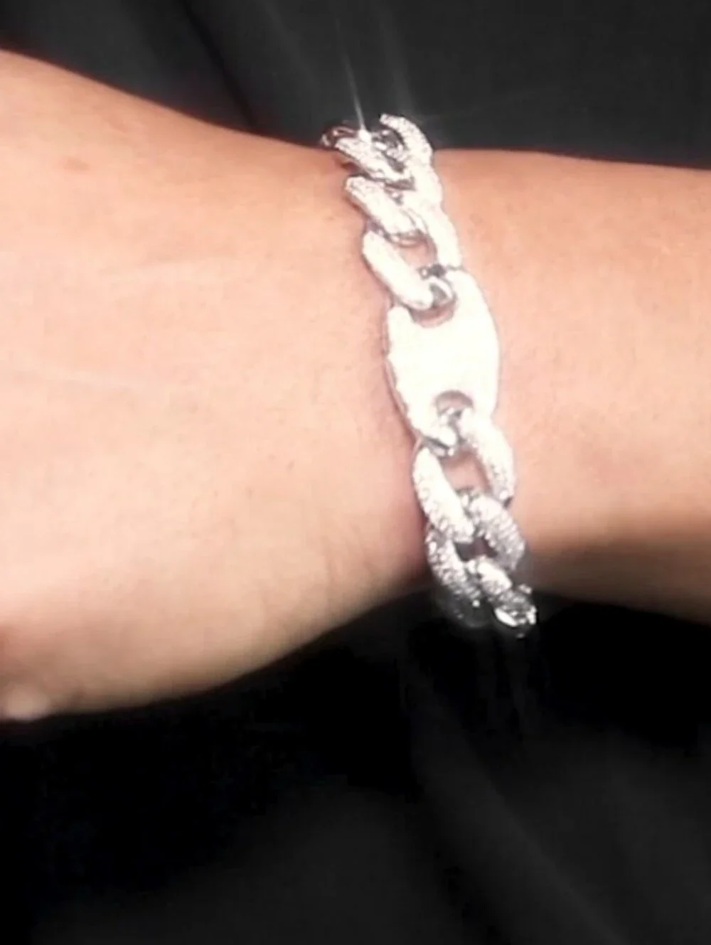 Rhodium Plated 925 Sterling Silver Encrusted Figaro Mariner Bracelet 14.5mm 9